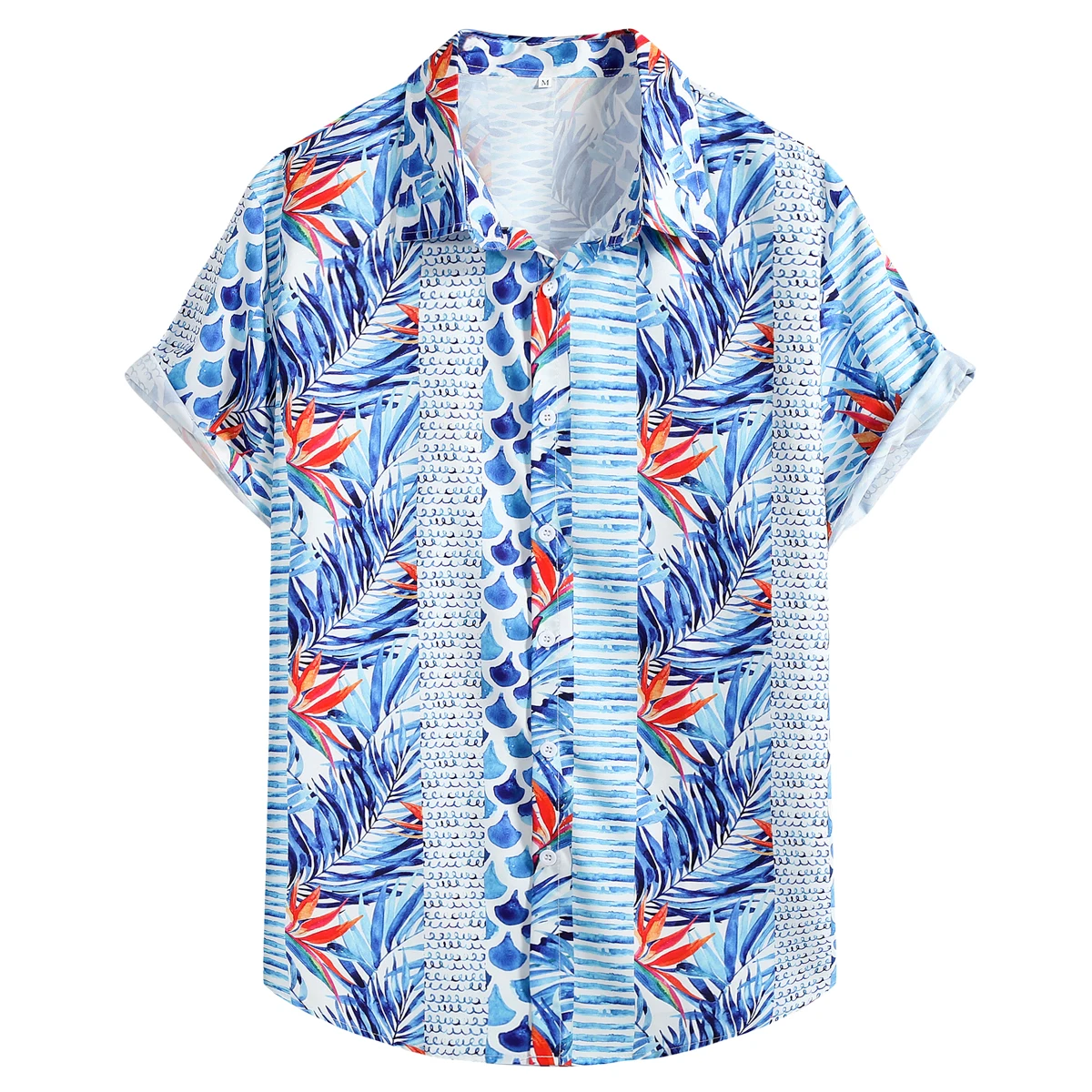 

Mens Summer Short Sleeve Tropical Beach Shirts Stylish Blue Striped Floral Hawaiian Shirt Men Party Vacation Camisa Masculina
