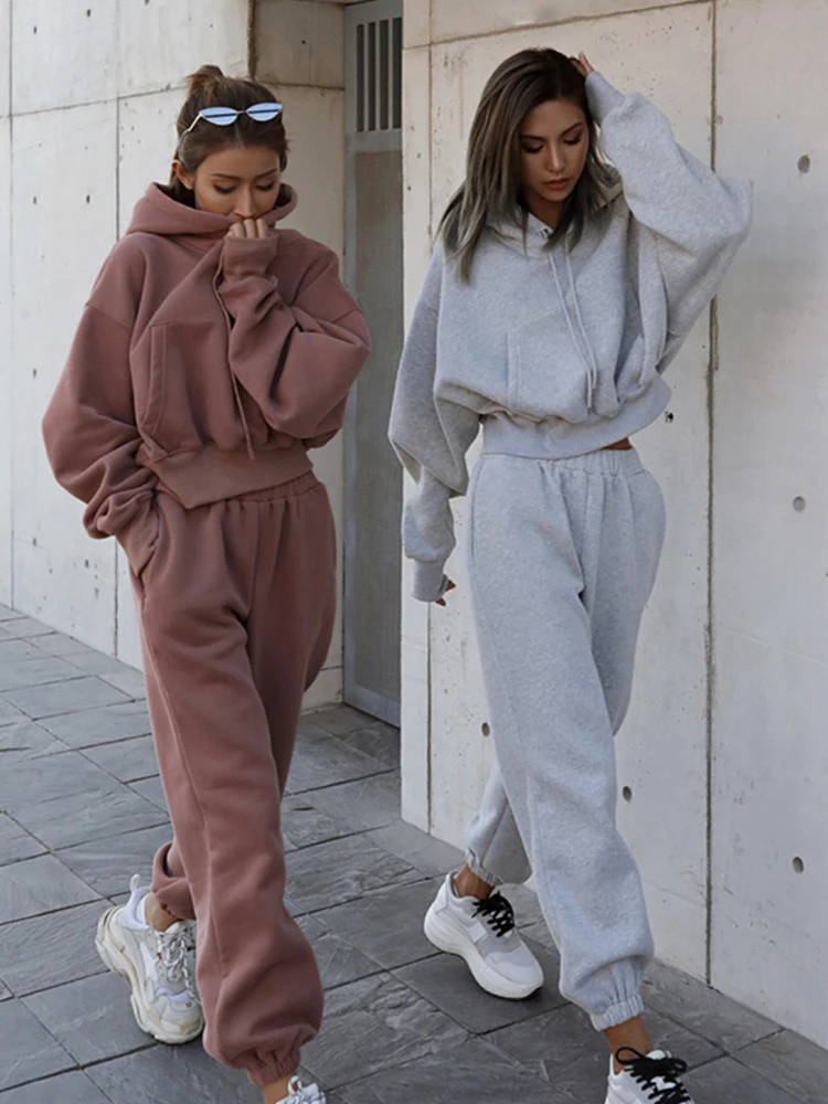 

Спортивные костюмы, женская теплая толстовка и брюки, комплект оверсайз в стиле ретро, осенне-зимние костюмы на флисе для женщин y2k