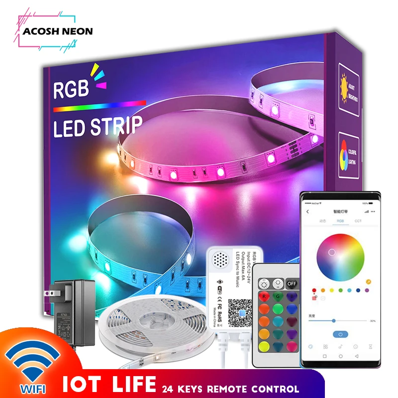 WIFI smart strip lights With 24keys remote 5/10/15/20M lot life app flexible waterproof led strip lights for christmas home