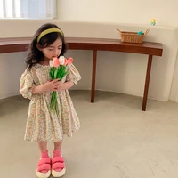 2022 spring and summer new korean kids clothing girls flower dress short sleeved lace princess dress boutique fashion clothing