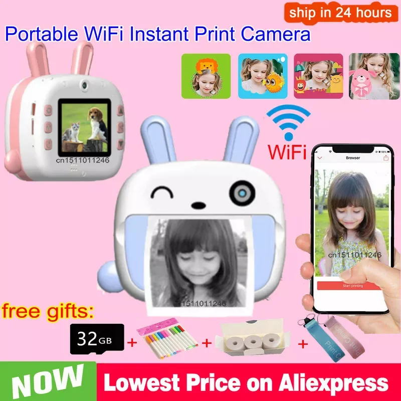 

Portable Mini Wifi Child Instant Print Camera Thermal Printing Camera Digital Photo Camera Girl Toy Kid Camera Video Recorder