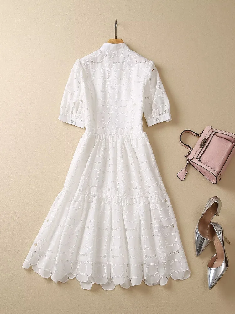 

Женское платье с вышивкой, белое ажурное платье до колен с коротким рукавом, Повседневное платье для отдыха, XXL, лето 2023