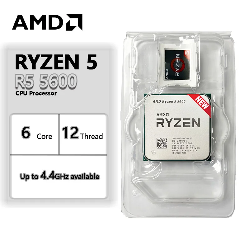 AMD Ryzen 5 5600 R5 3.5 GHz 6-Core 12-Thread CPU Processor 7NM L3=32M 100-000000927 Socket AM4 New and without cooler - - Цена: 9681.45