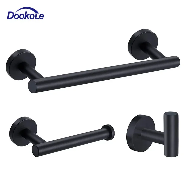 

NEW2023 3 Pieces Bathroom Hardware Set, Matte Black 304 stainless steel Towel Rack Toilet Paper Holder Robe Towel Hook