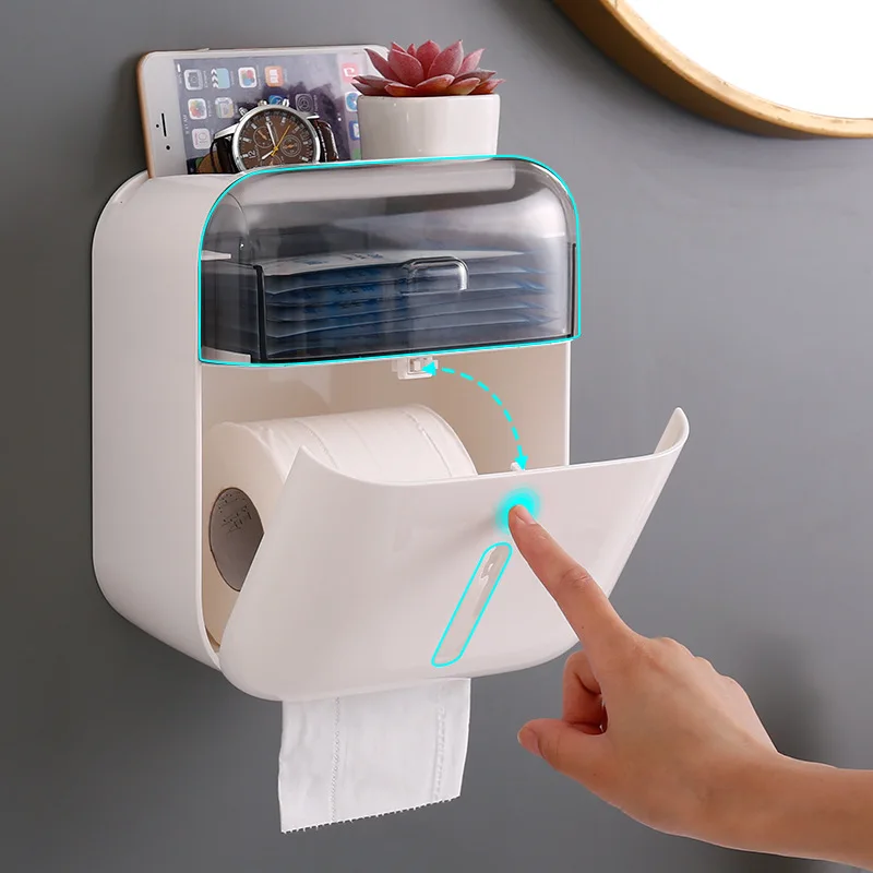 Paper towel box, perforated free creative paper drawer, wall mounted face paper box storage rack toilet paper holder paper towel
