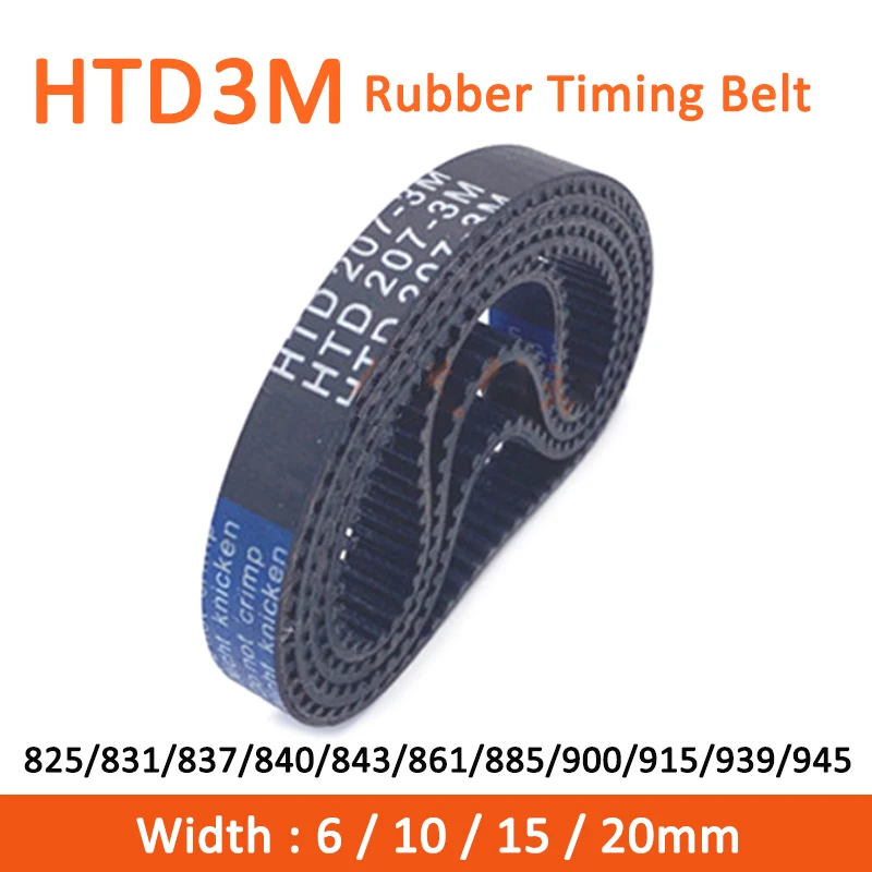 

1pc HTD3M Timing Belt 825/831/837/840/843/861/885/900/915/939/945mm Width 6/10/15/20mm Rubber Closed Synchronous Belt Pitch 3mm