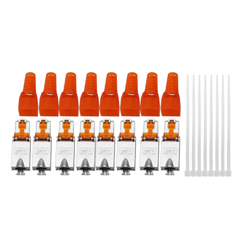

8Pcs Tool-Free Shielded RJ45 Cat 7 Termination Plug Cat7 Plug / Cat7 Connector Connectors Modular 23/24AWG