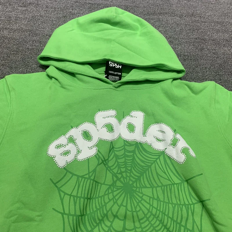 

Green Sp5der Young Thug 555555 Spider Web Hoodies Pullover Cotton Loose Foam Printing Men Women 1:1 Best Quality Sweater