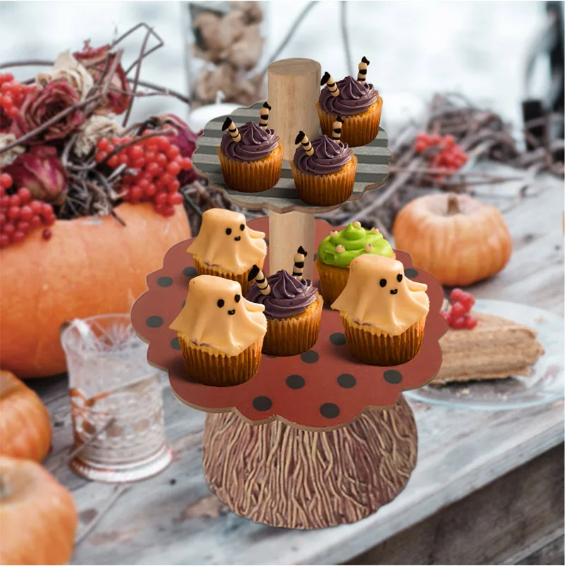

Cake Rack Halloween Snack Rack Wooden Halloween Decoration Halloween Outdoor Statues for Garden with Solar Light Large