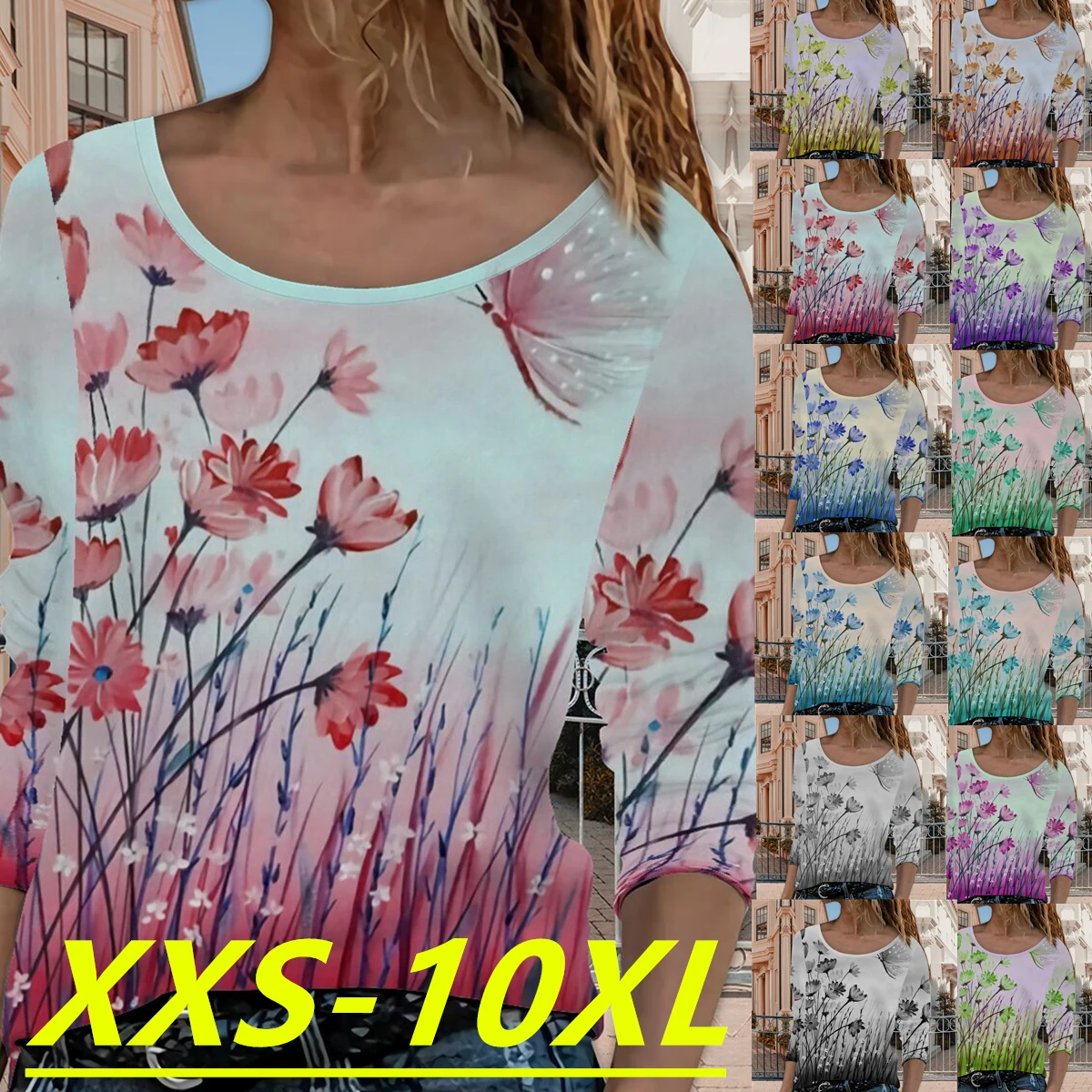 

Autumn and Winter 2022 New Fashion Women's Crew Neck Print Long Sleeve Casual Plus Size Top XXS-10XL