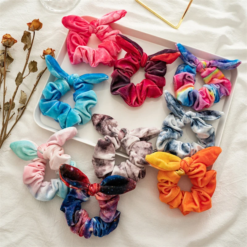 

Velvet Bow Hair Scrunchies Tie-dyed Hair Rope Girls Ponytail Holders Elastic Rubber Band Autumn Winter Headwear Hair Accessories