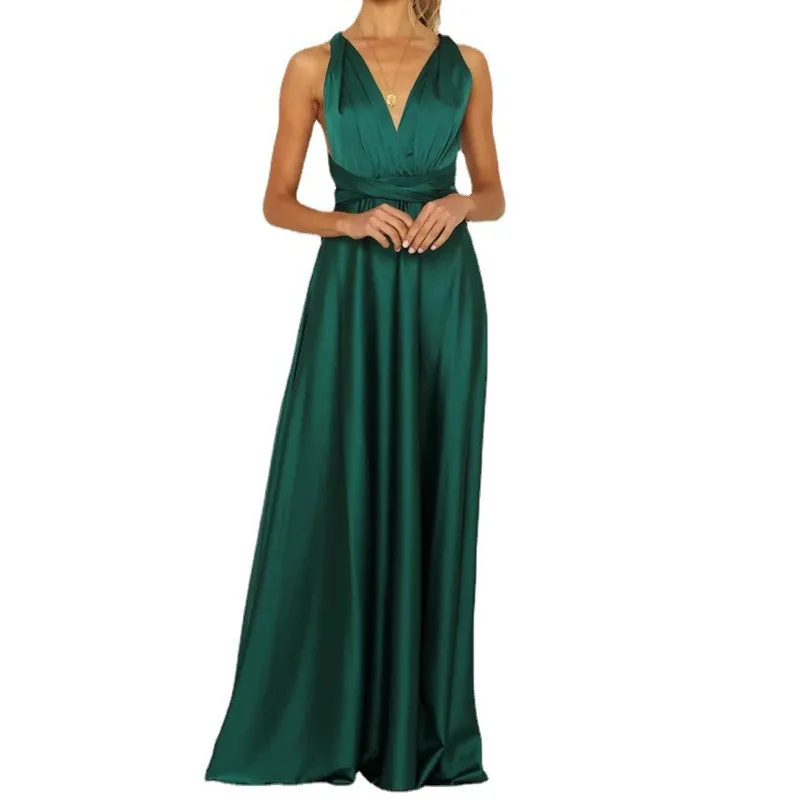 

Dress dress Sexy V-neck high waist tie solid color sleeveless long dress dress cocktail dress evening dress