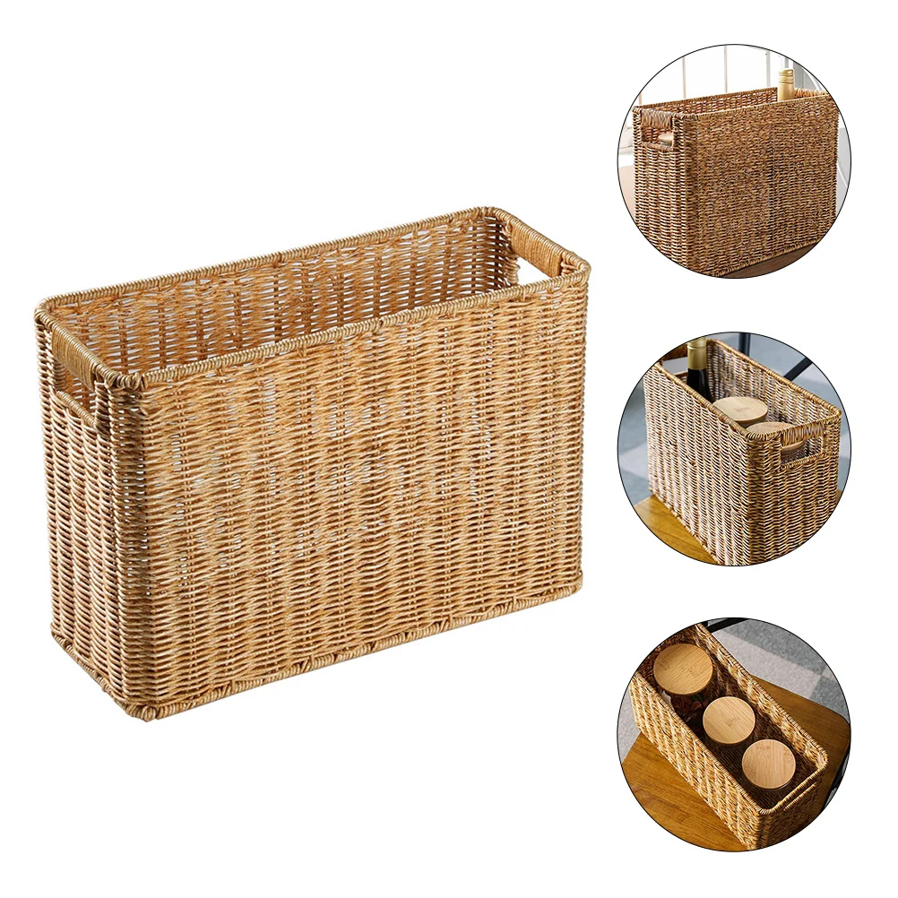

Basket Magazine Woven Storage Holder Rattan Wicker Baskets Hyacinth Organizer Book Rack Bin Water Can Trash Closet Container Box