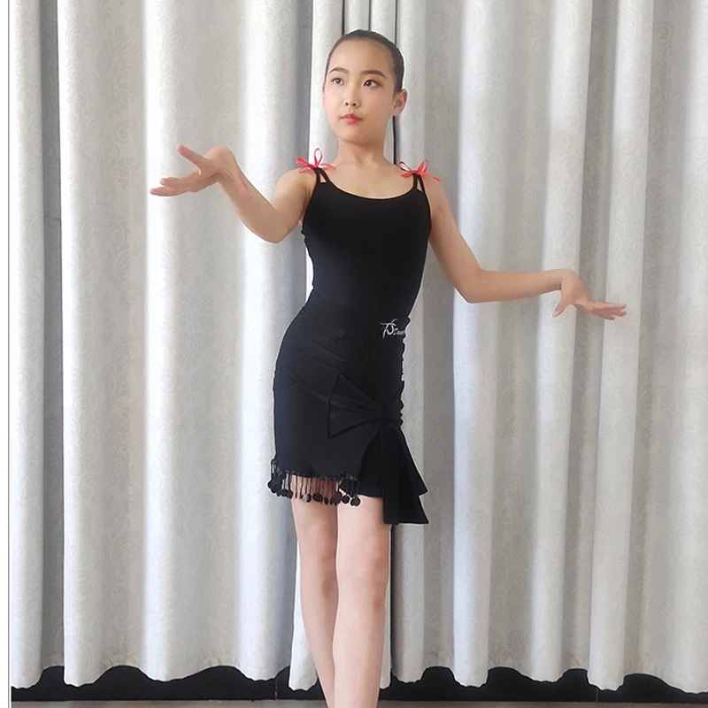 

New Latin Dance Costumes For Girls Black Latin Practice Clothes Chacha Rumba Tango Dress Children Latin Dance Clothing DN11999