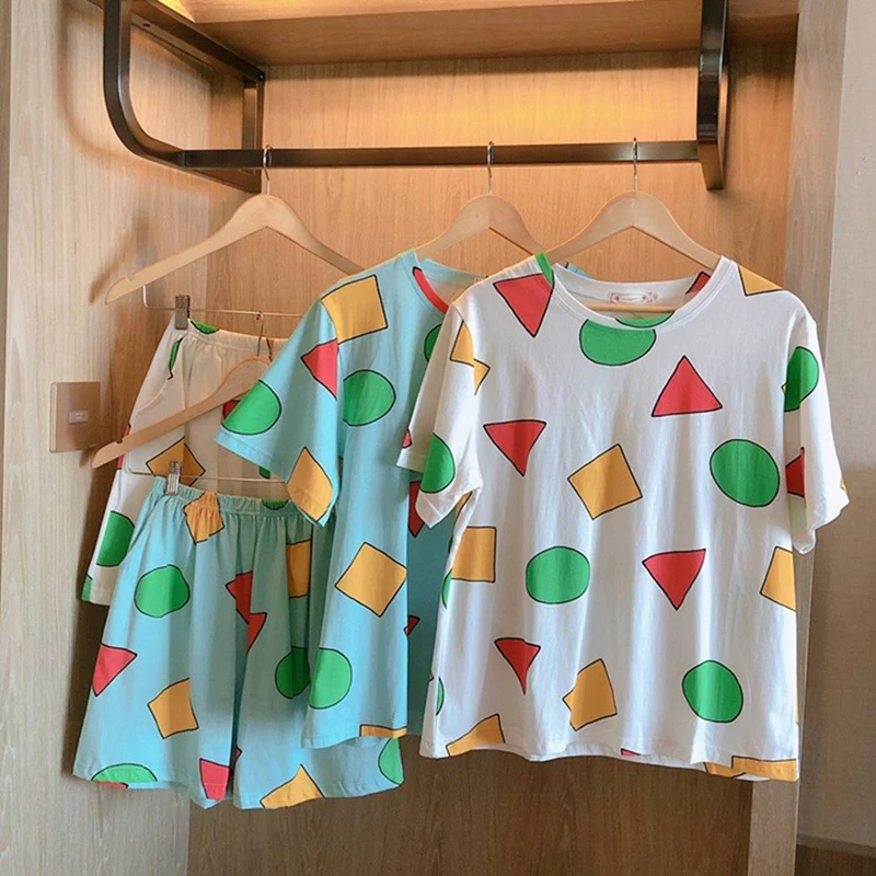 2X Pajamas Short-Sleeved Korean Cartoon Fresh And Thin Home Service 2-Piece Blue L