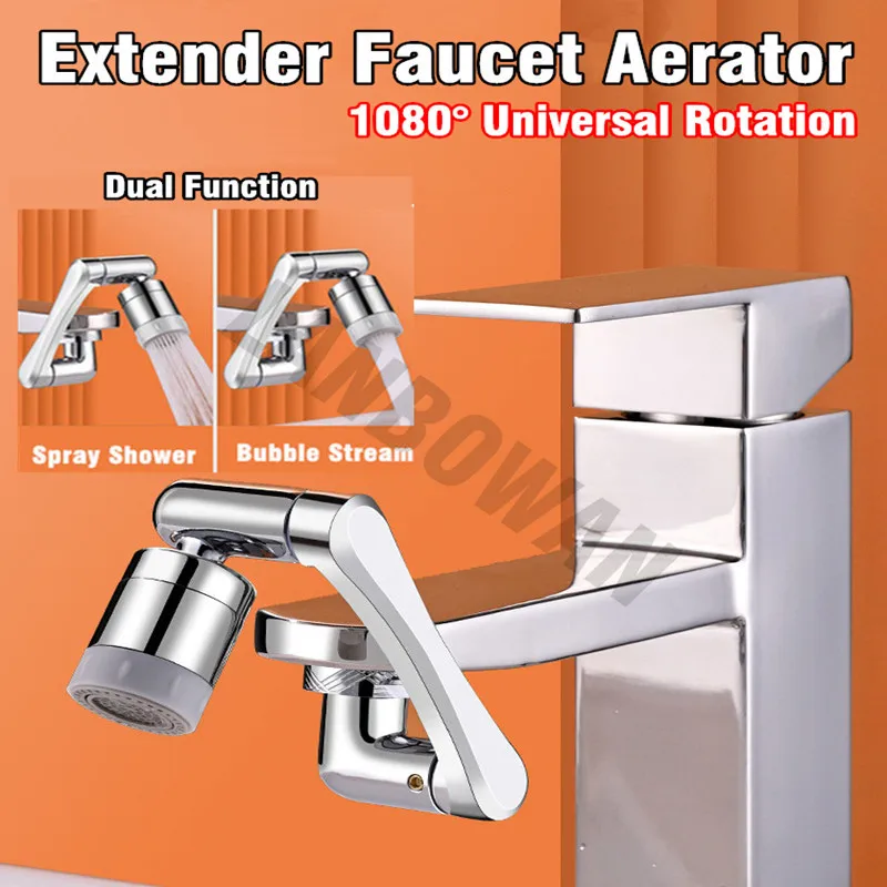 

1080° Universal Rotation Swivel Robotic Arm Extender Faucet Aerator Kitchen Washbasin Plastic Tap Splash Filter Bubbler Nozzle
