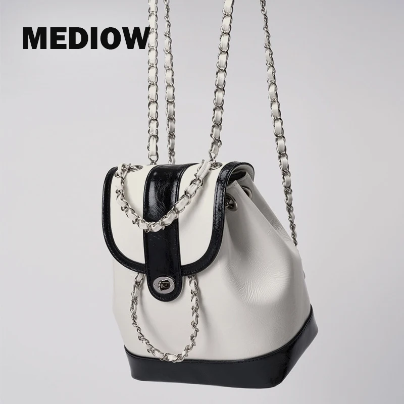MEDIOW Lady Casual Mini Backpack Bags For Women Luxury Designer 2023 New In PU Wax Leather Chain Shoulder Strap Handbags Vintage