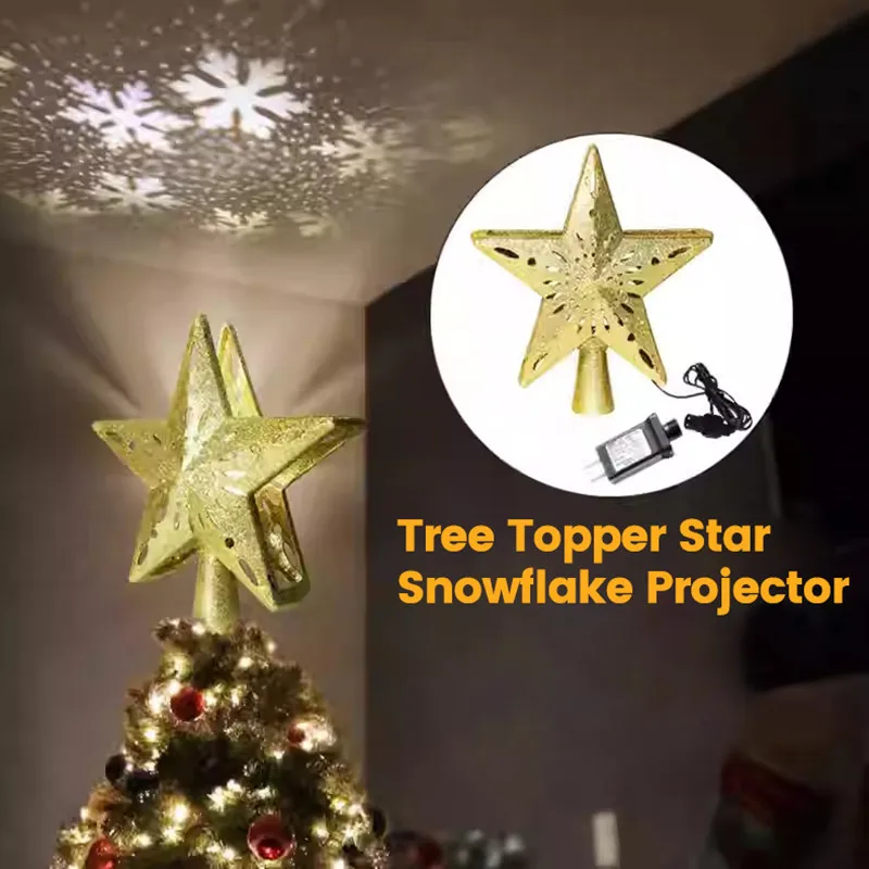 

Christmas Tree Topper Star Snowflake Projector Light 3D LED Rotating Glitter Hollow Tree Topper Christmas Decoration Ornaments