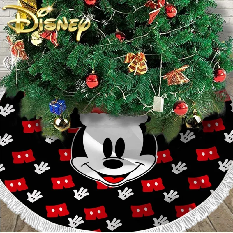 

2024 New Year Disney Mickey Mouse Christmas Tree Skirt Minnie Cartoon Figure Xmas Tree Carpet Merry Christmas Decor For Home
