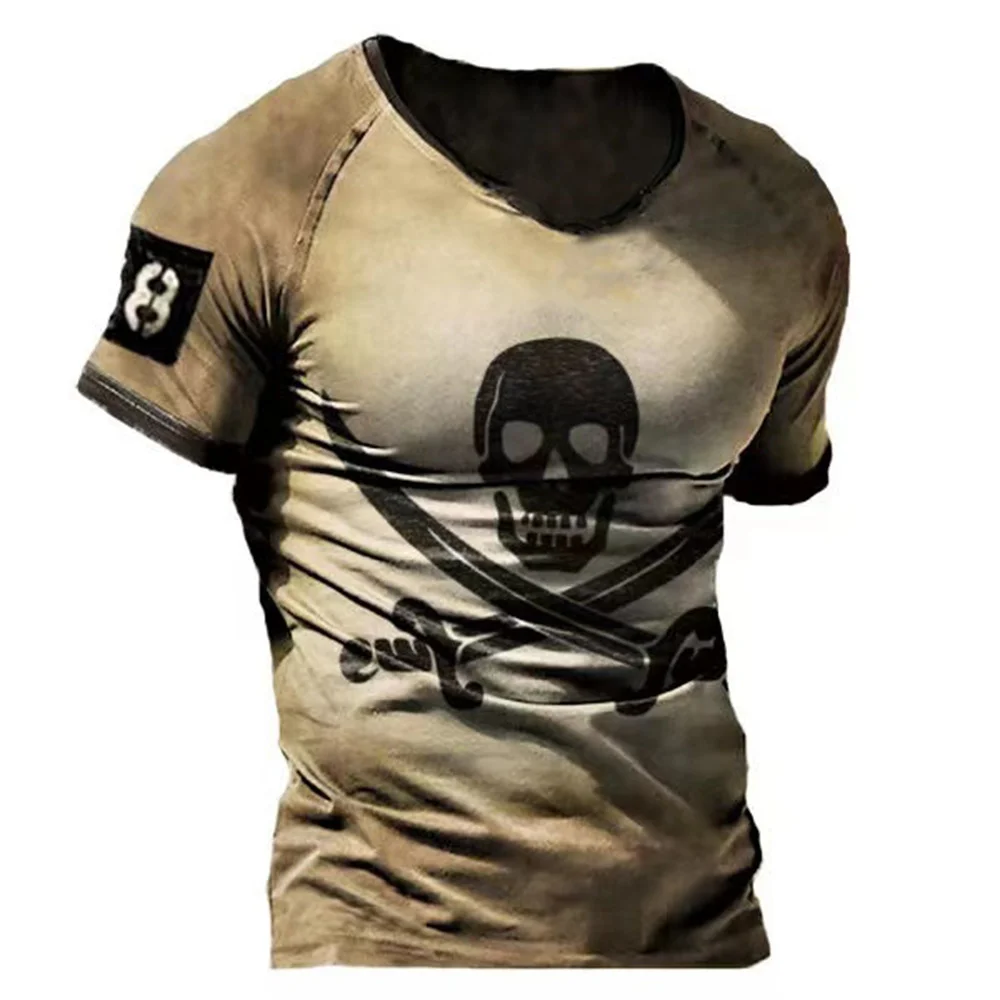 

Футболка мужская с 3D-принтом черепа, Винтажная летняя рубашка в стиле хип-хоп, топ свободного покроя с круглым вырезом, мужская одежда