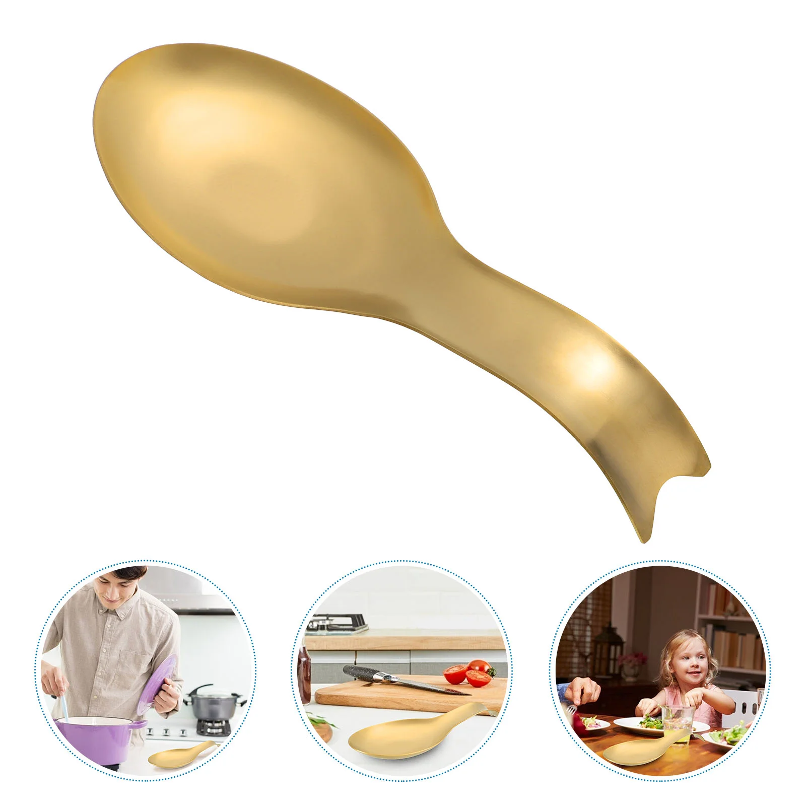 

Stainless Steel Spoon Rest with Smooth Surface - Kitchen Utensil Holder for Countertop and Stove Top - Golden Color