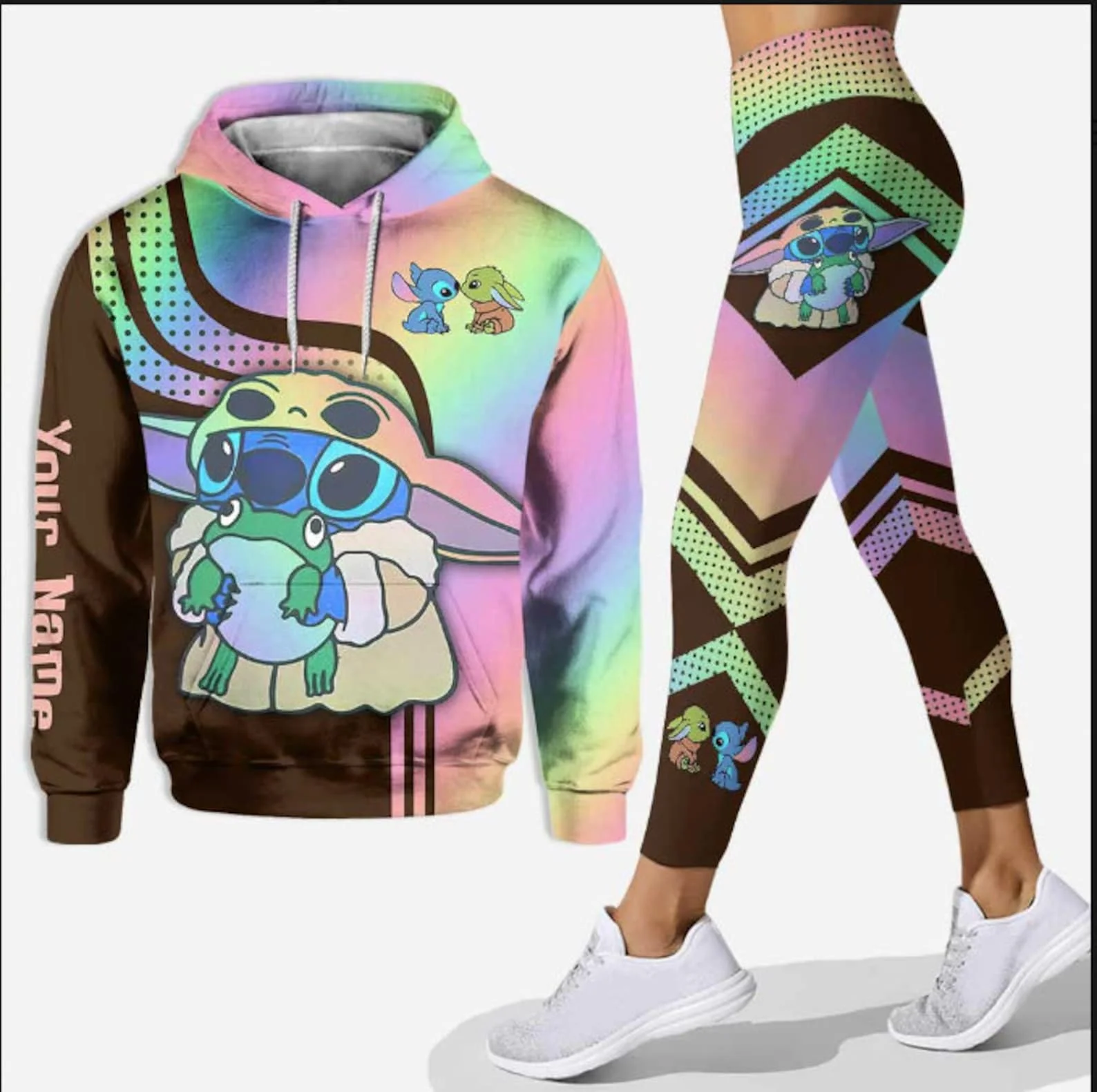 Customize Disney Stitch 3D Hoodie Women's Leggings Suit Yoga Pants Sweatpants Fashion Sports