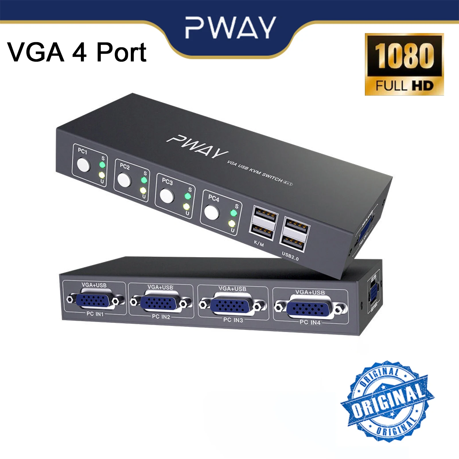 KVM-переключатель PWAY 4 в 1 с поддержкой 1080P @ 60 Гц