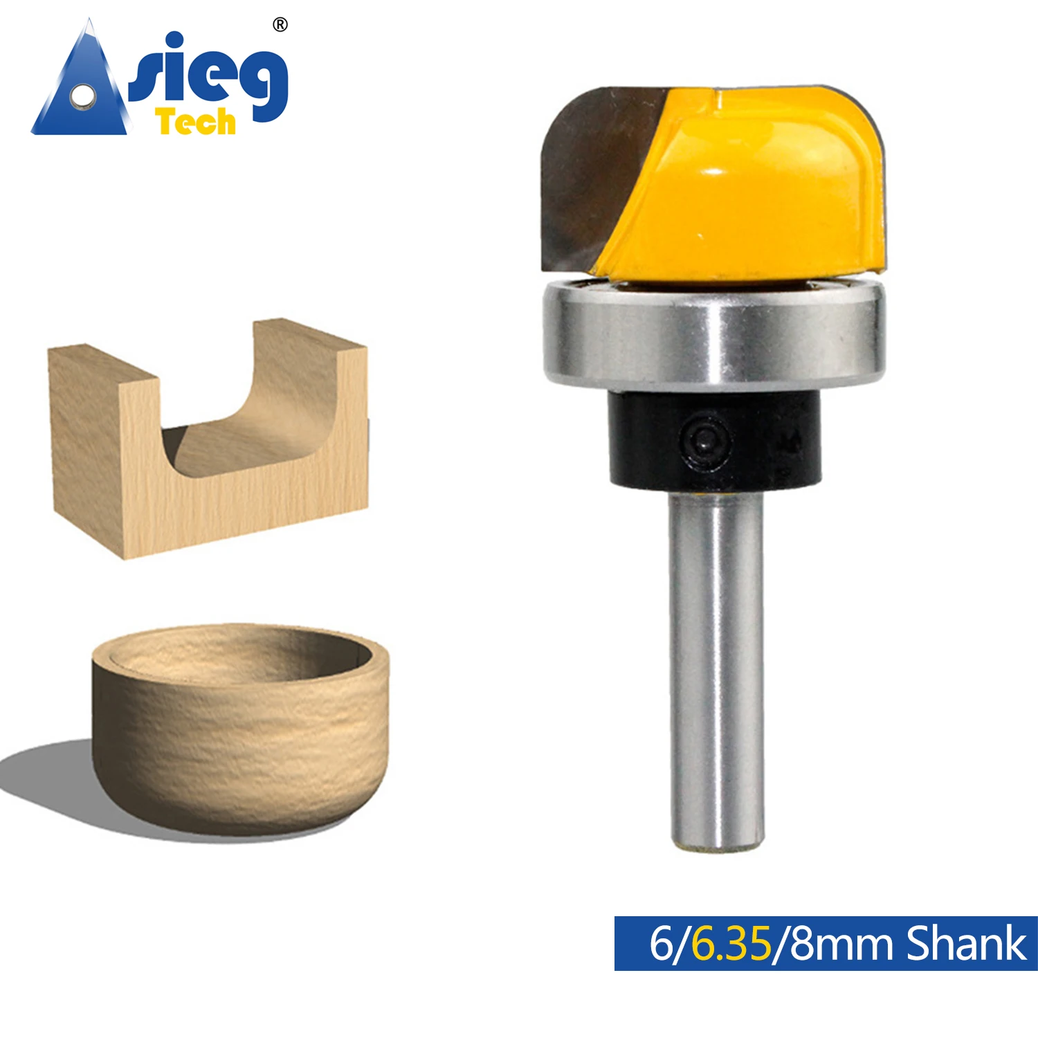 

6/6.35/8mm Shank Bowl & Tray Router Bit 1-1/8" Diameter Round Nose Milling Cutter Woodworking Corner Rounding Router Bit Tools