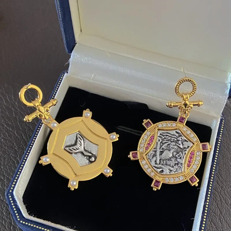 Французские антикварные круглые серьги итальянское мастерство двусторонняя