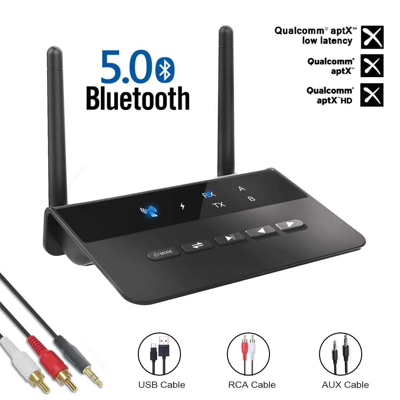 

Приемник и передатчик Bluetooth 2 в 1, двухпотоковый адаптер TX, беспроводной адаптер Aptx с низкой задержкой 3,5 мм, AUX 2 RCA для автомобиля, телевизора, домашнего стереосистемы