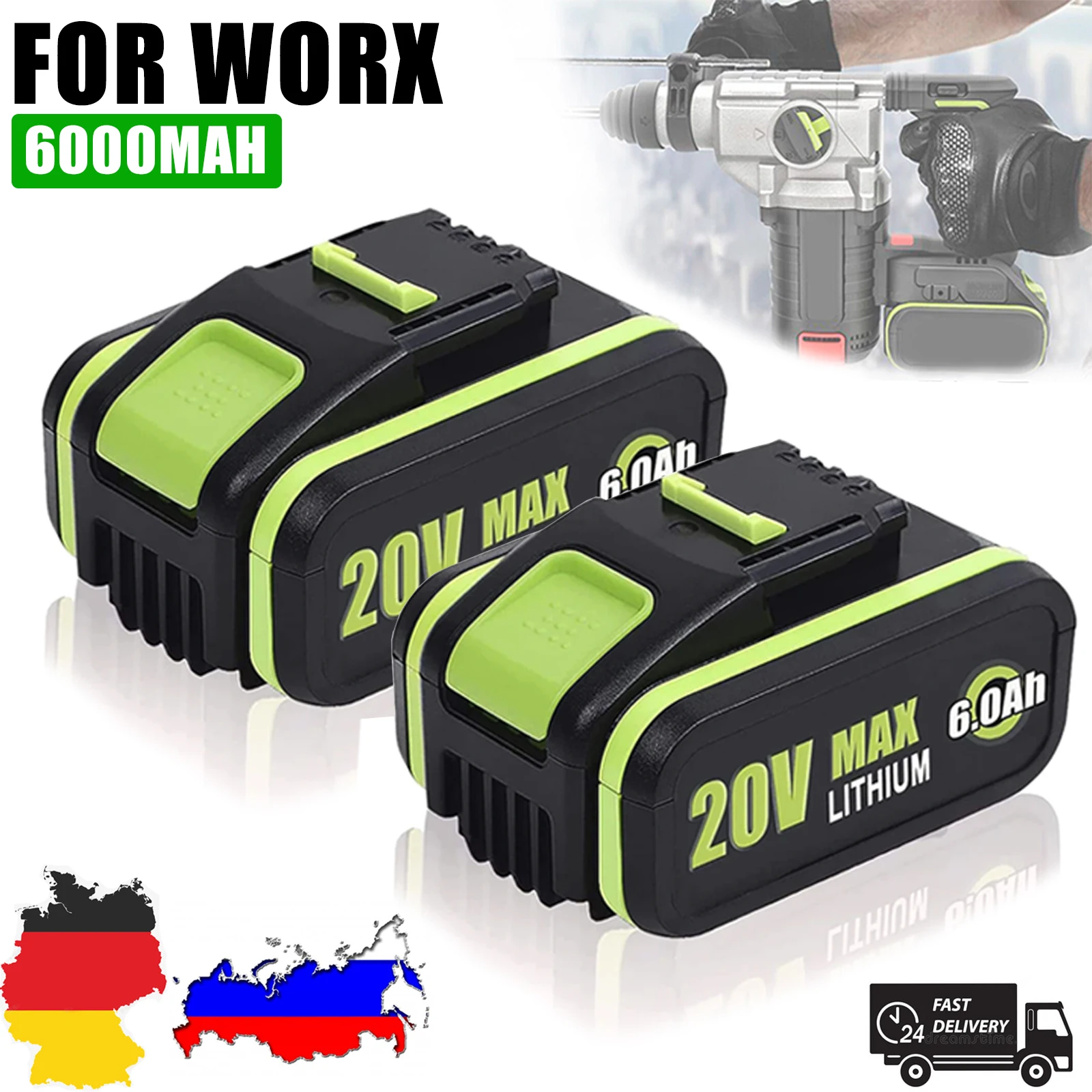 

6000MAH High capacity WA3553 batteries For Worx cordless power tools 20V WA3551 WA3572 WA3553 WX390 WA3551 WX176 WX178