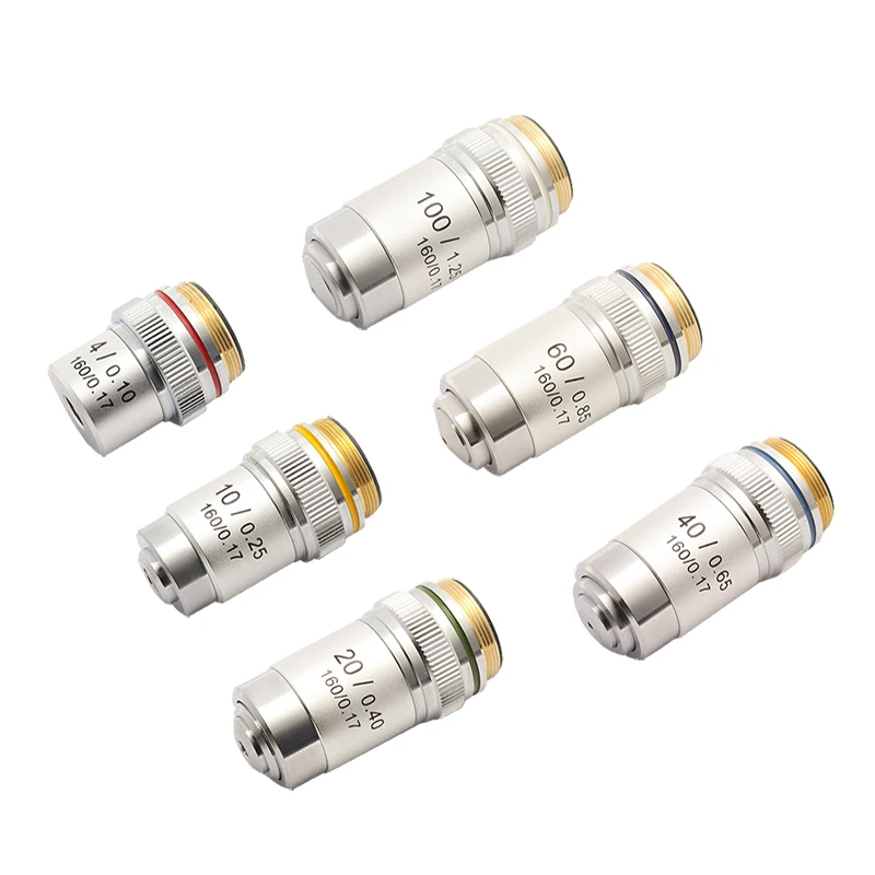 Description Picture 3 of itemBiological Microscopes Achromatic Objective Lens 100X (oil)  4X 10X 20X 40X 60X 195mm Conjugate Distance Universal RMS thread