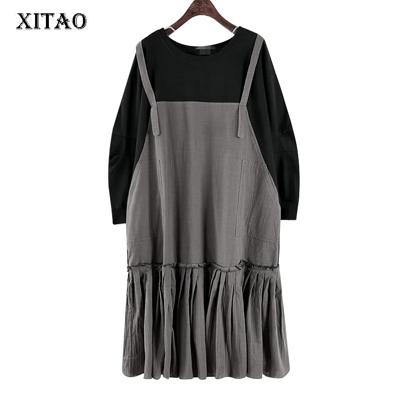 

XITAO имитация двух частей хит разноцветное платье сокращение возраста Мода корейский чехол живот свободного размера плюс платье женская оде...