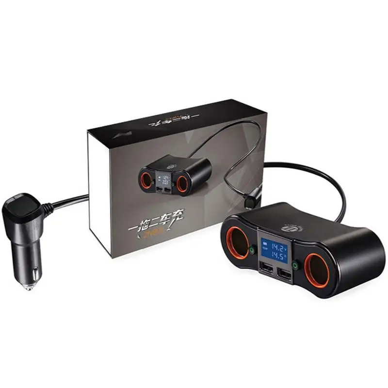 

Car Charger Adapter ZNB02 One For Two High -Power Dual USB Digital Display With Line Car Cigarette Lighter Car Charger Adapter