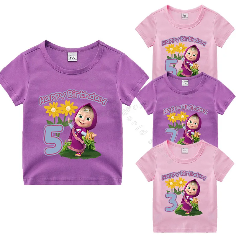 Хлопковая футболка с изображением Маша и медведя футболки для маленьких девочек