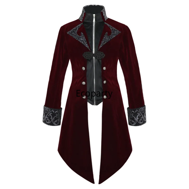 

Костюм для косплея в средневековом стиле мужской, Вельветовая куртка розового цвета, пальто с вышивкой, с хвостом, зимняя Готическая куртка