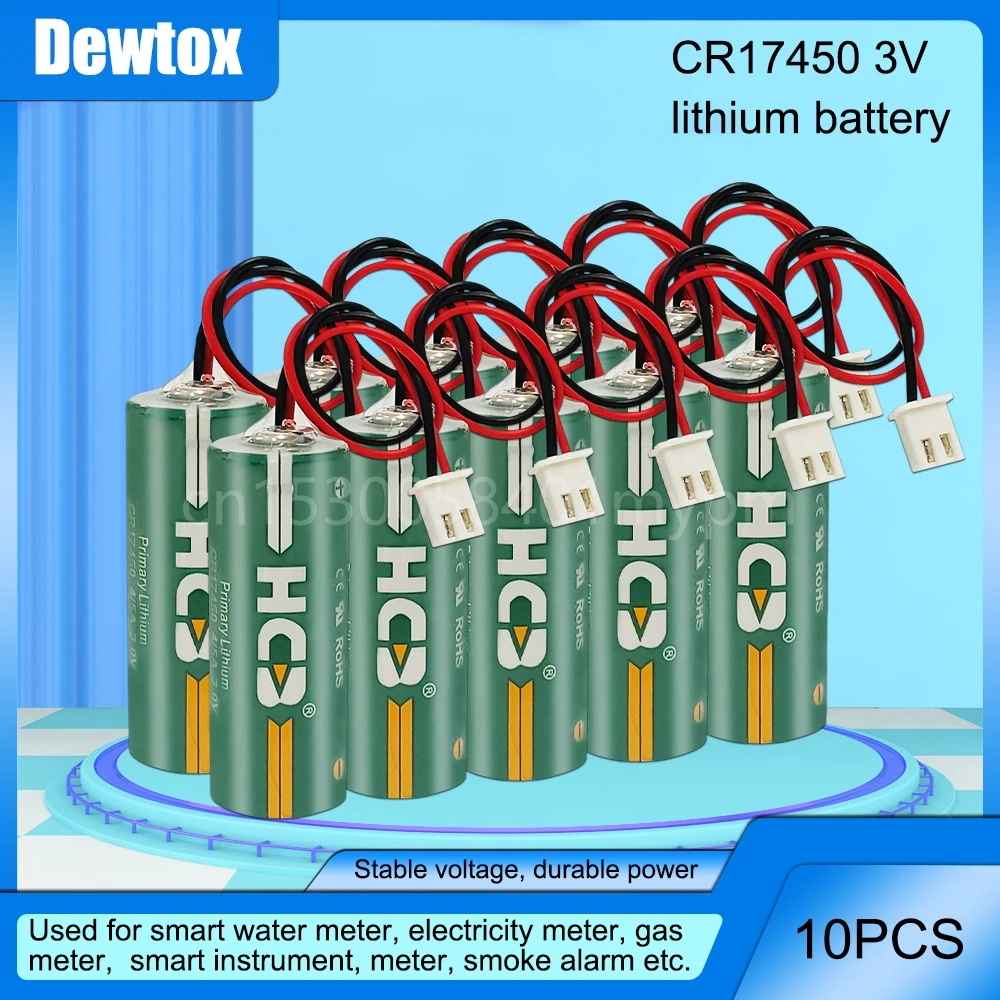 

10PCS Original New CR17450 Lithium Manganese Battery 3V Water Meter Flow Meter PLC Battery With White Connector