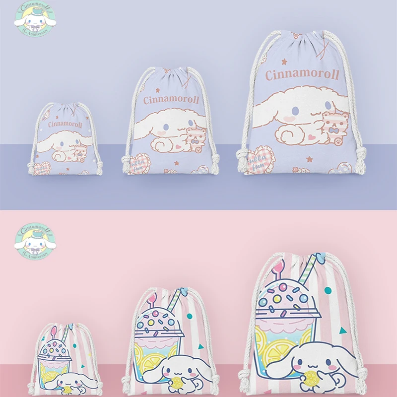 

Sanrio Kawaii Storage Bag Cinnamoroll Melody Pom Pom Purin Kuromi KT Bundle Pocket Drawstring Cartoon Cosmetic Portable Wash Bag