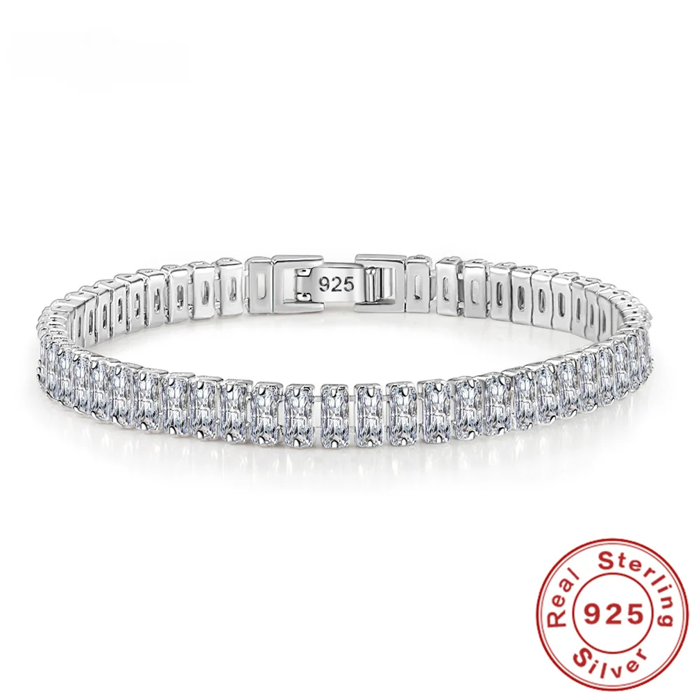 

925 Sterling Silver Bracelet Elegant Zircon Crystal Fine Jewelry For Women Girl Engagement Wedding Glamour Jewelry 18CM