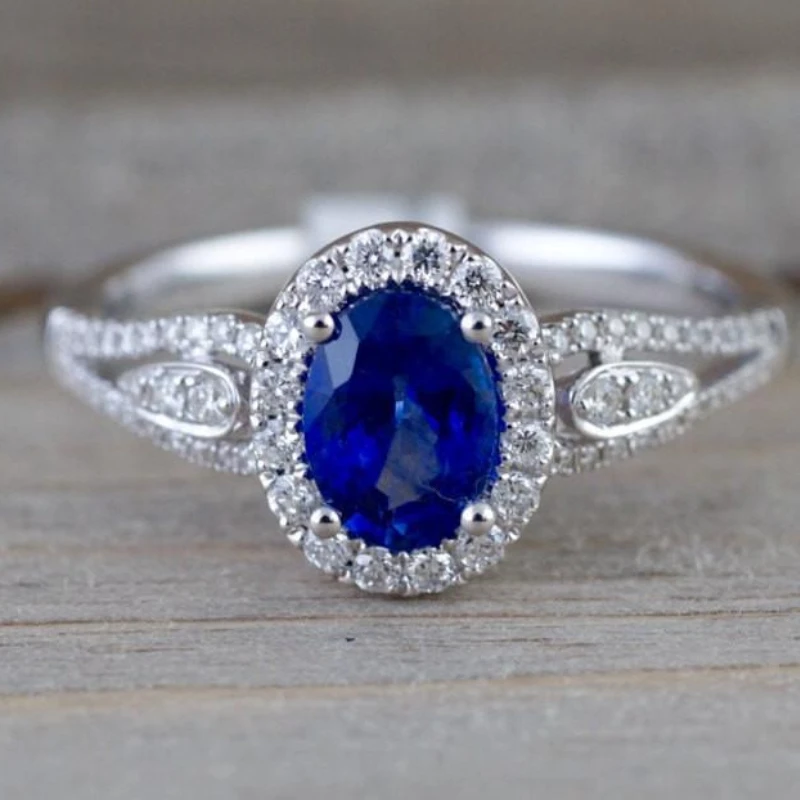 European and American style inlaid sapphire ring