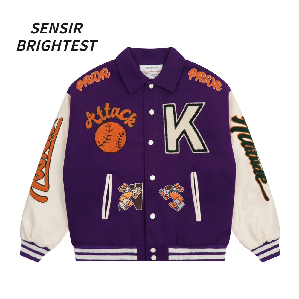

High Street Good Quality Embroidered Baseball Jacket Spring And Autumn American Loose Lapel Pu Leather Jacket For Men And Women
