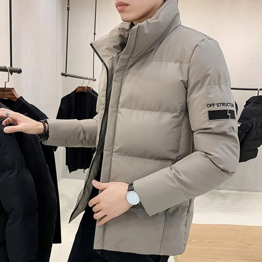 Trendy Men Jacket Cotton Padded Washable 3D Cutting Zipper Jacket  Korean Style Men Coat for Daily  Wear