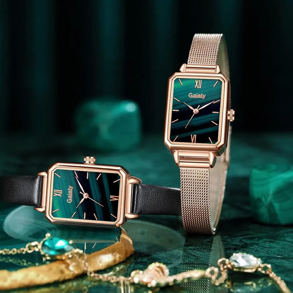 Joy Women's fashion quartz Watch bracelet set green dial luxury women's watch simple Rose gold net women's watch enlarge