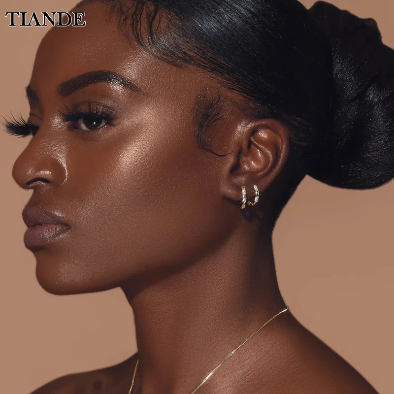 

TIANDE Gold Plated Hoop Earrings Vintage Punk Inlaid Zircon Piercing Women's Earrings 2022 Fashion Party Jewelry Wholesale
