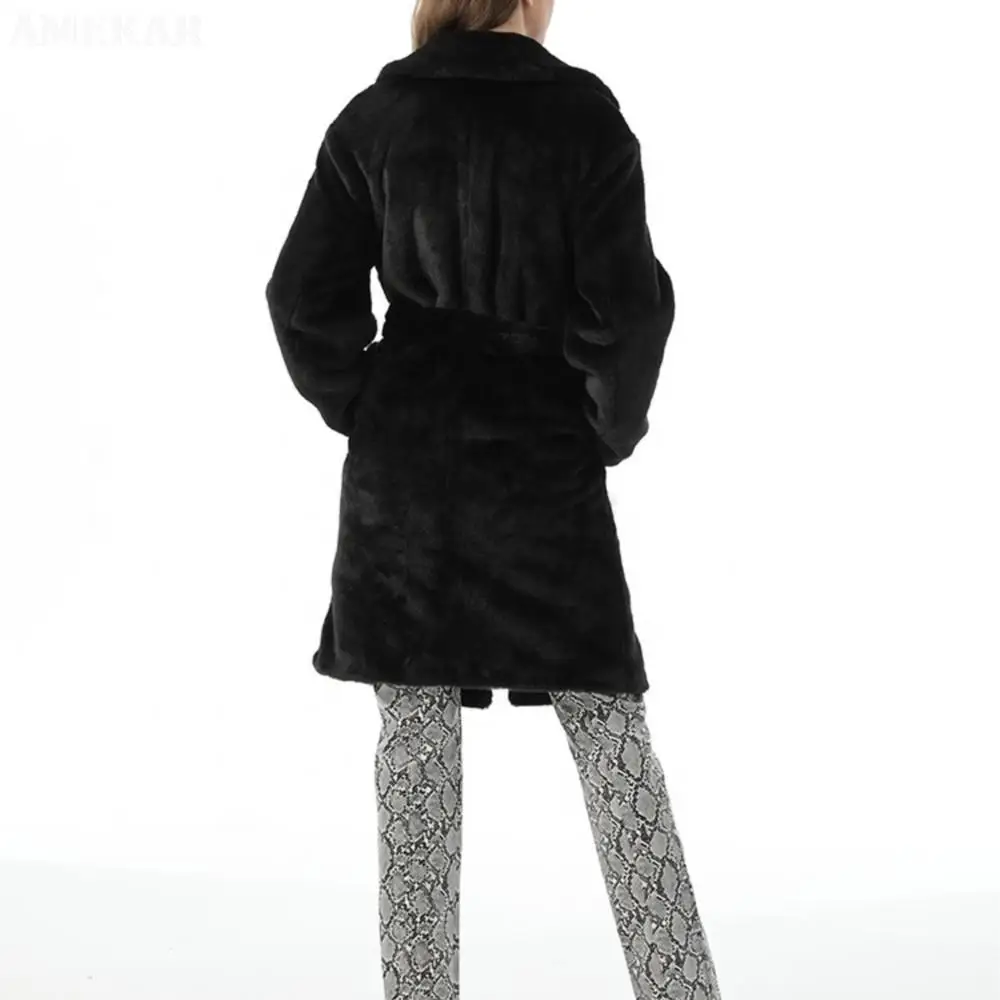 Thick Teddy Real Fur Pure Color Women Coat Winter Warm Soft Lambswool Fur Long Jacket Plush Overcoat Casual Outerwear