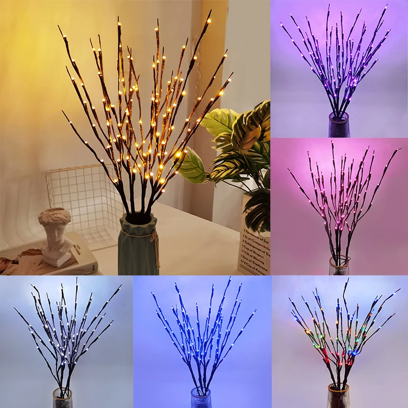 

1set LED Lighted Twig Branches Artificial Tree Lights Willow Branch Lamp Battery Operated Night Light for Holiday Party Decor
