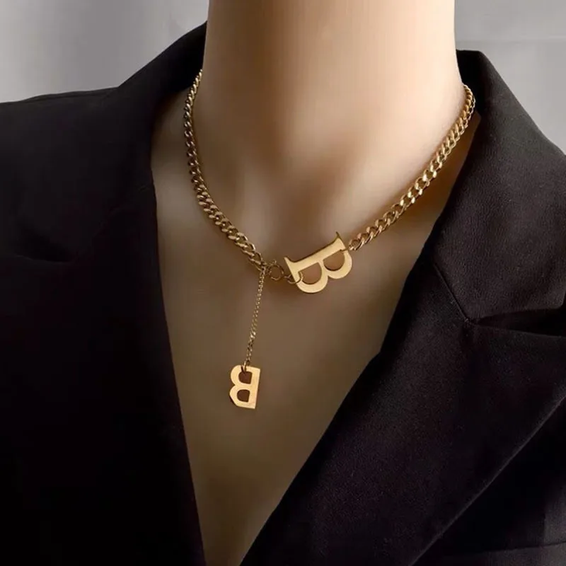 

Stainless Steel Necklace Ladies Titanium Steel Hip Hop Letter B Tide Brand Chain Thick Chain Personality Jewelry Gift