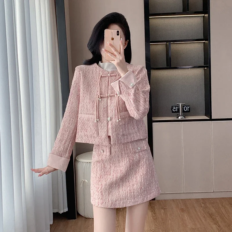 Real Shot 2024 осень-зима новый розовый нео-китайский стиль традиционная лягушка на