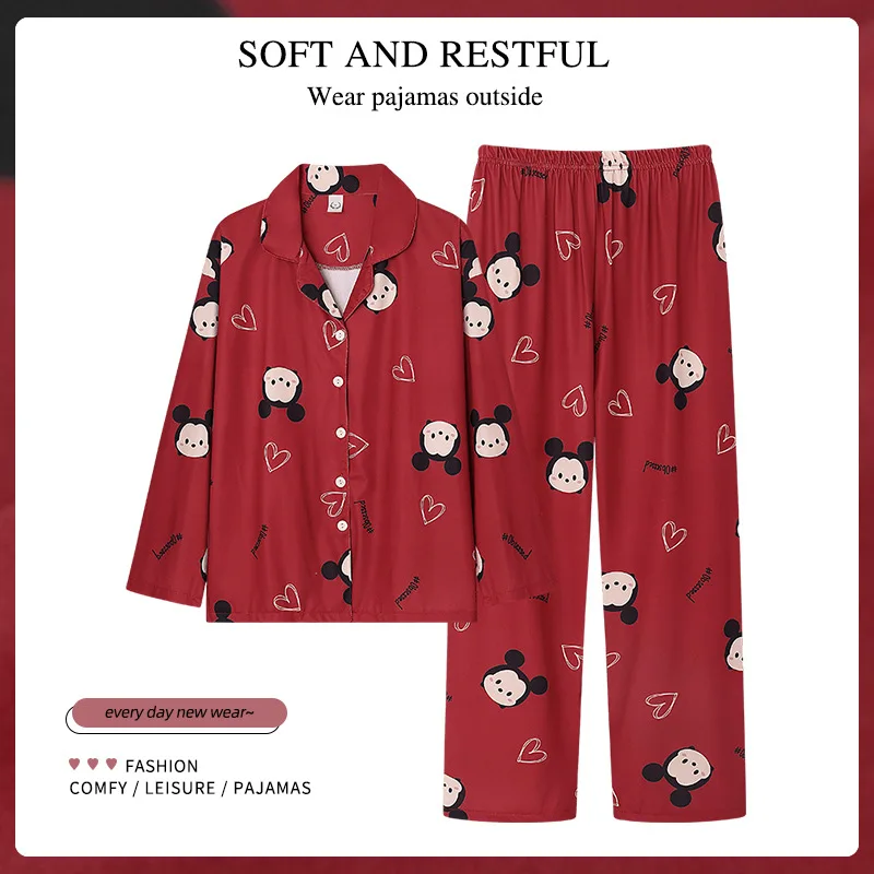 Autumn Winter Couple Pajamas Set China Red Marry Matching Pijama Long Sleeves Homesuit Lovers Roomwear Cartoon Costume 2pcs Set