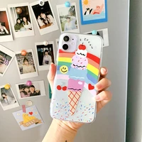 ins korea cute cartoon rainbow ice cream phone case for iphone 13 11 12 pro max mini 7 8 plus x xr xs max transparent soft cover